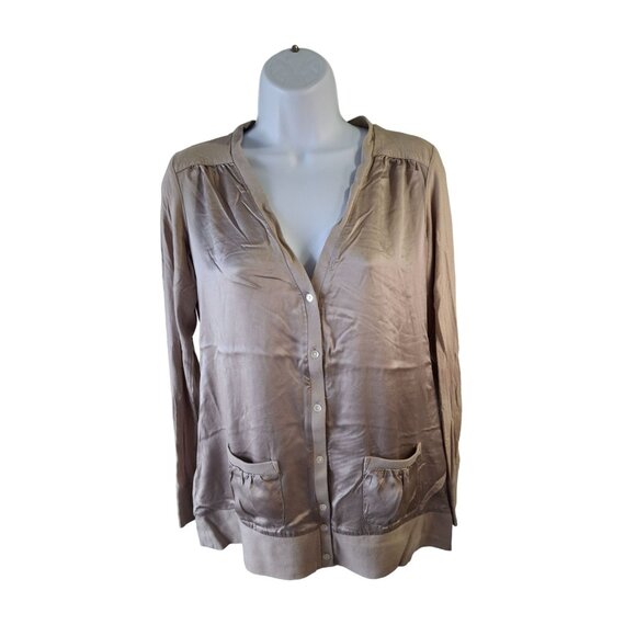 Chico’s Button Front Cardigan Taupe Sz 0 Small  Pockets Chic Minimalist Classic - Picture 1 of 5